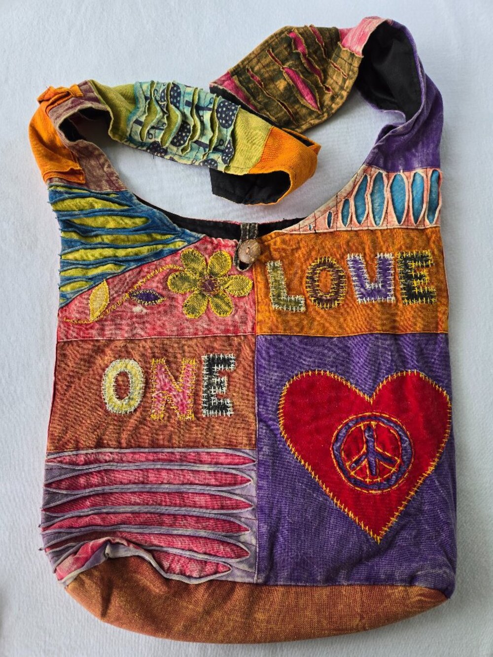 Patchwork Hobo Hippy Festival Sling Bag One Love
